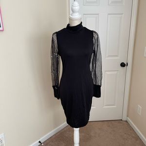 Contrast Mesh Lantern Sleeve Bodycon Dress NEVER WORN